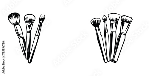Minimalist line art beauty product sketch of a makeup brush black silhouette style vector art design