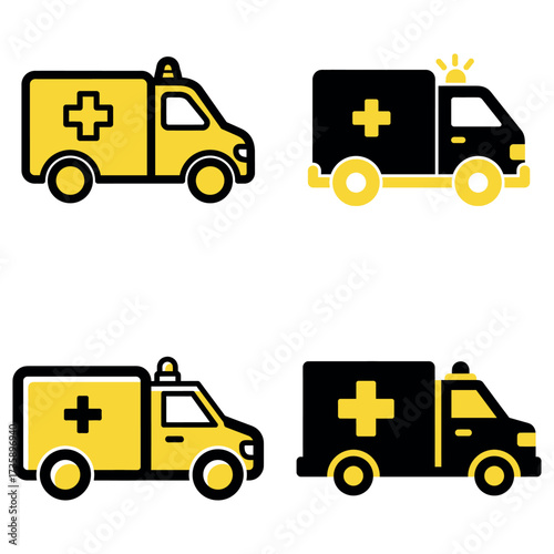 Ambulance icons set medical emergency vehicles