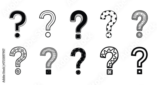 A diverse collection of question marks with various patterns and designs.
