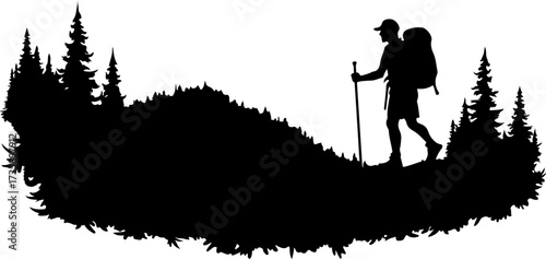 Mountain Hiker  Silhouette Vector Black