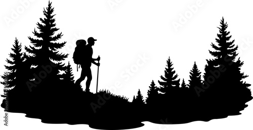 Mountain Hiker  Silhouette Vector Black