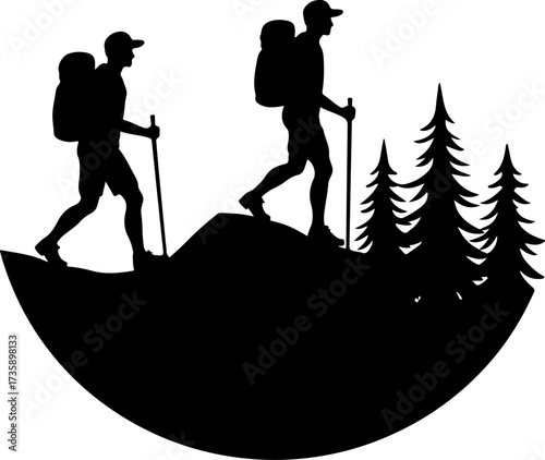 Mountain Hiker  Silhouette Vector Black