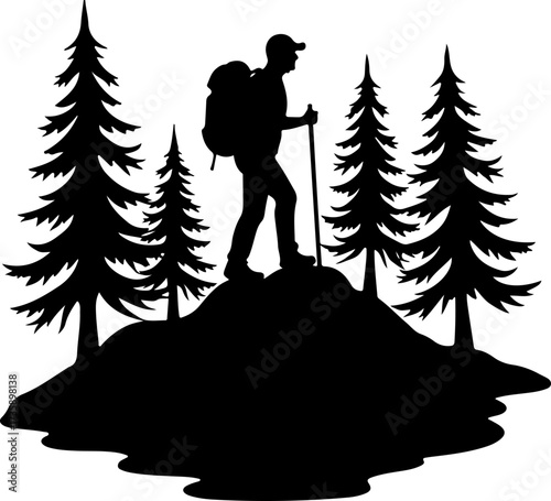 Mountain Hiker  Silhouette Vector Black