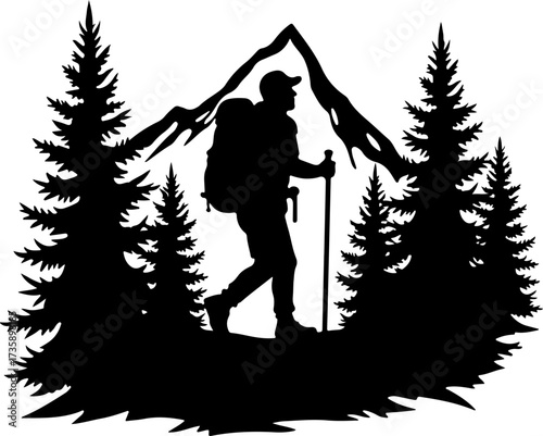 Mountain Hiker  Silhouette Vector Black