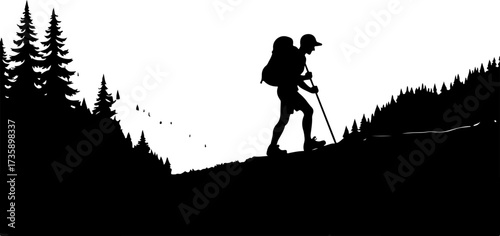Mountain Hiker  Silhouette Vector Black