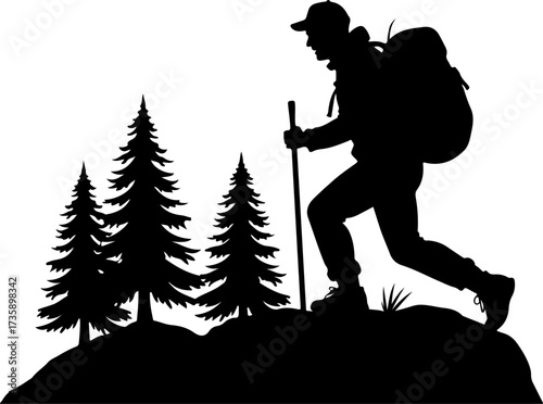 Mountain Hiker  Silhouette Vector Black