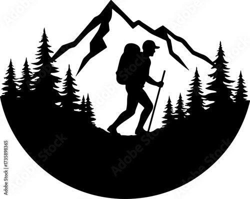 Mountain Hiker  Silhouette Vector Black