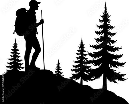 Mountain Hiker  Silhouette Vector Black