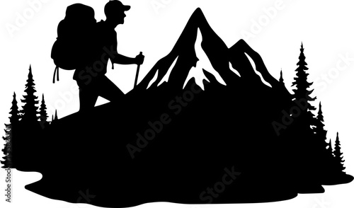 Mountain Hiker  Silhouette Vector Black
