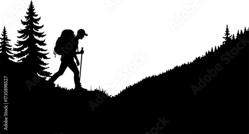 Mountain Hiker  Silhouette Vector Black