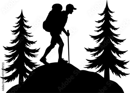 Mountain Hiker  Silhouette Vector Black