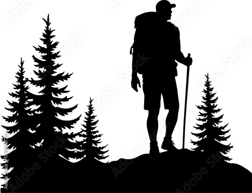 Mountain Hiker  Silhouette Vector Black