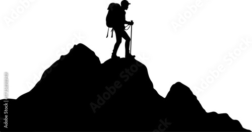 Mountain Hiker  Silhouette Vector Black