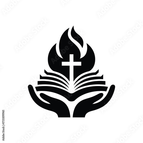 Minimalist black and white religious symbol vector logo design for christian faith silhouette vector illustration white background