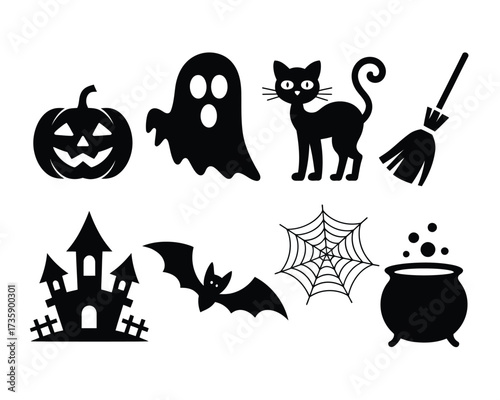 Set of black halloween icon silhouettes for vector graphics scalable eps illustrations silhouette vector illustration white background