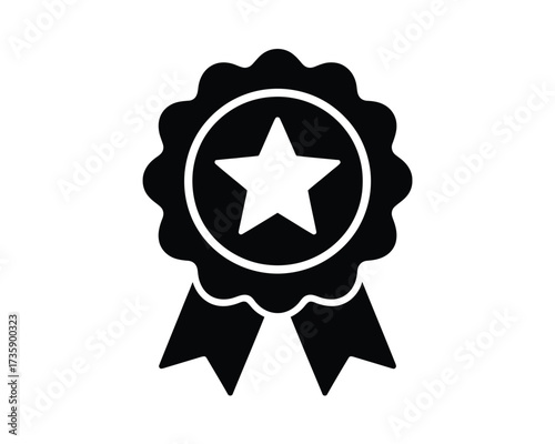 Black and white star ribbon icon vector graphic scalable illustration for eps format award achievement recognition silhouette vector illustration white background