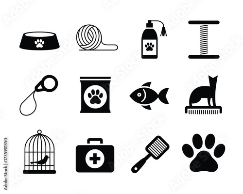 Set of 10 black and white pet care icons vector scalable eps illustration for animal companions silhouette vector illustration white background