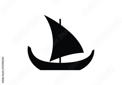 Simple black silhouette of a sailboat with curved hull