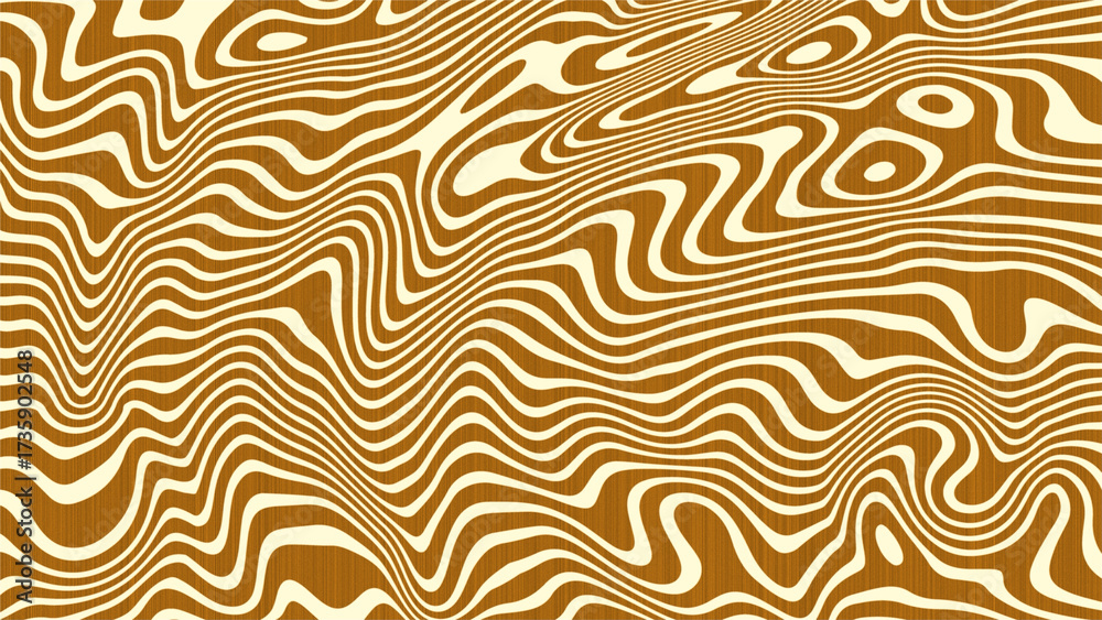 Obraz premium Abstract wavy pattern with brown and cream stripes creating a psychedelic optical illusion effect