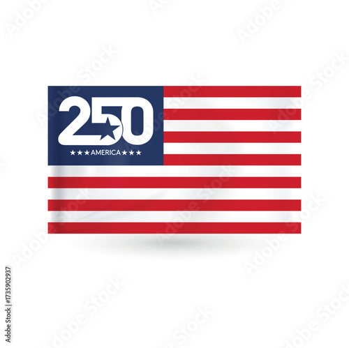 America 250 Flag Anniversary Vector Illustration. Perfect for Independence Day, national celebrations, and historic milestones. Features stars, stripes, and patriotic colors in a commemorative style