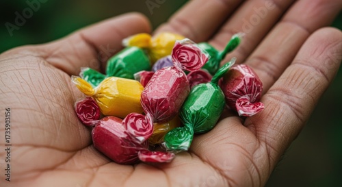 A handful of brightly colored individually wrapped candies