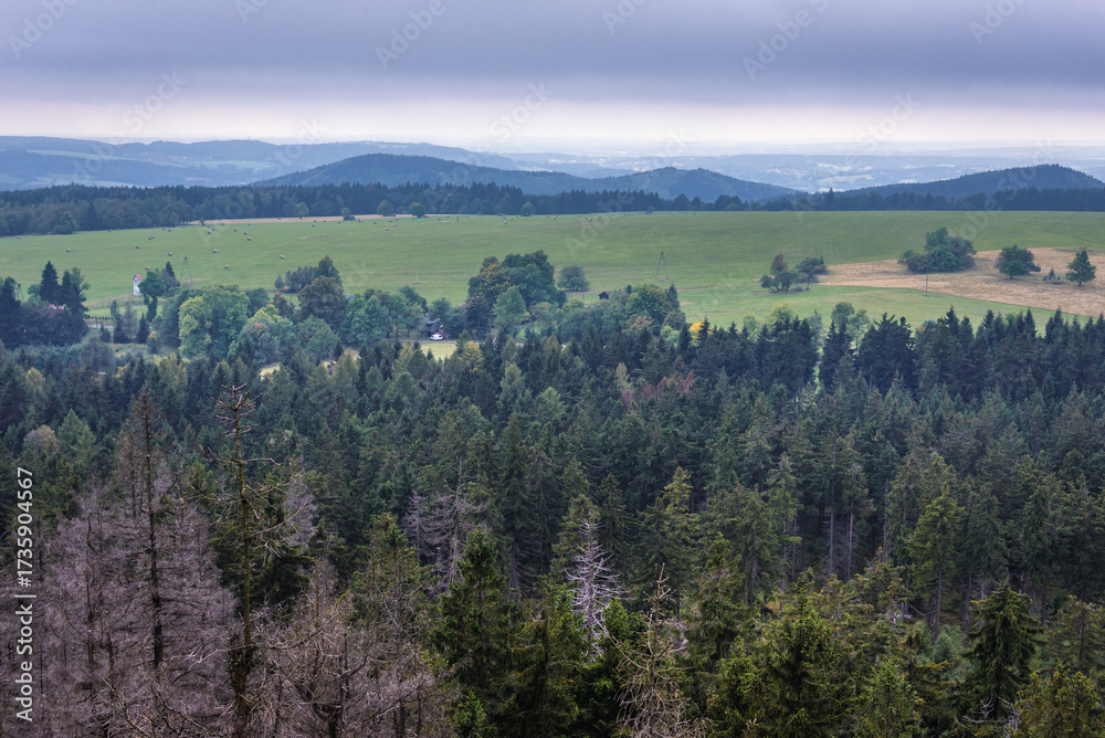 Fototapeta premium Aerial view from Mount Naroznik in Table Mountains, Sudetes in Poland
