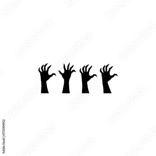 Zombie hands silhouettes. Halloween decor. Set doodle zombie hand 