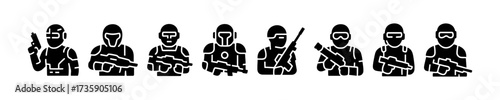 Modern soldier avatar vector filled icon set