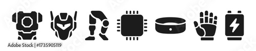Robot cyber warrior body elements vector filled electronic icon set