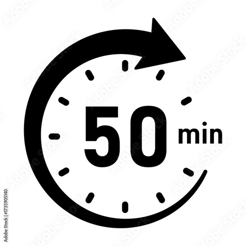 50 Minute stopwatch or timer icon. 50 Minutes clock face countdown