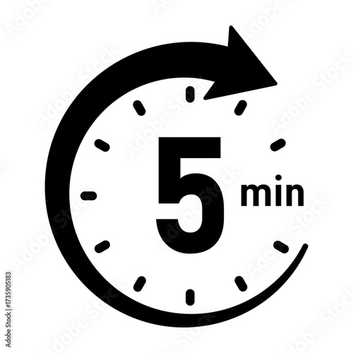 5 Minute stopwatch or timer icon. 5 Minutes clock face countdown