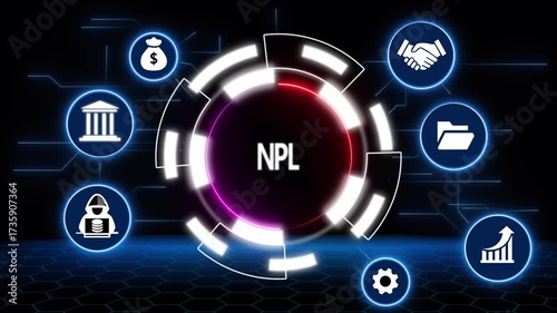Digital concept of Natural Language Processing NLP with interconnected icons on a dark blue background