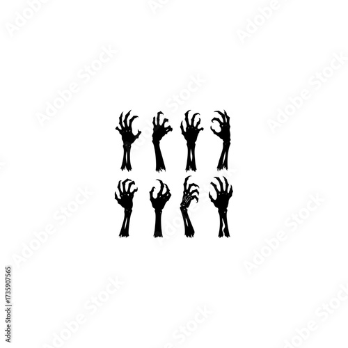 
Set of black silhouettes of zombies hands in different gestures. Vector illustration. 