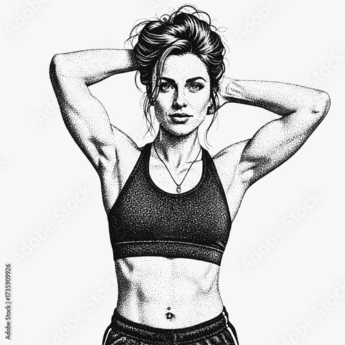 Athletic girl. Stippled fitness portrait. EPS version.