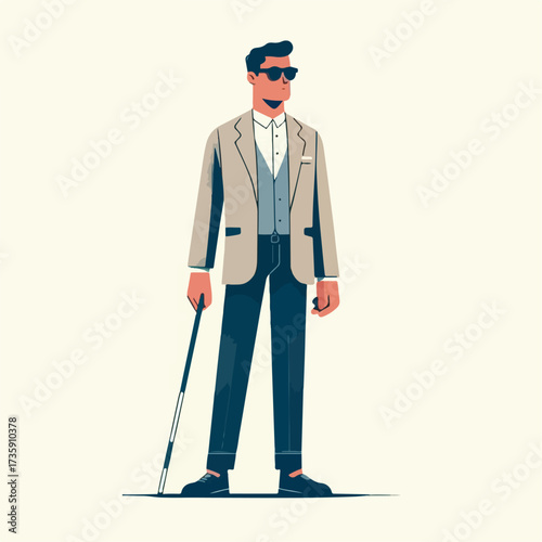 illustration of a blind person wearing glasses