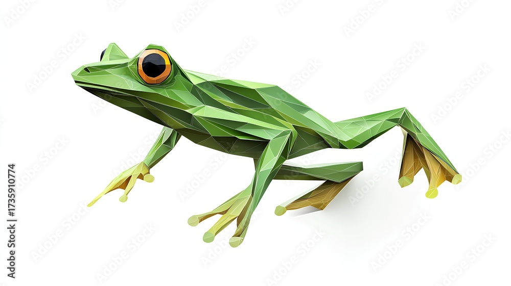 Fototapeta premium green frog origami on white background
