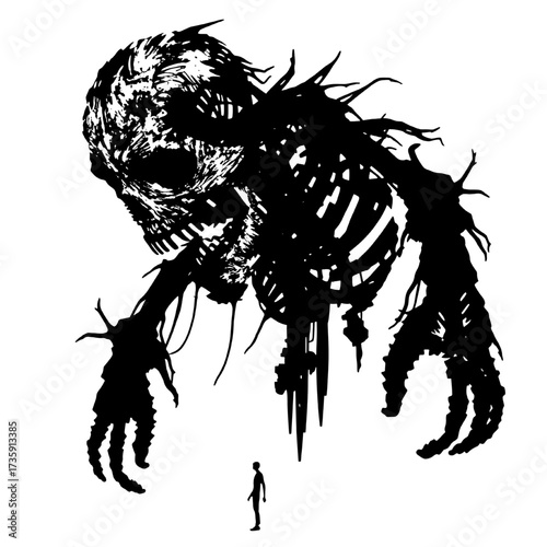 a looming darkness: the skeletal giant and the solitary figure
