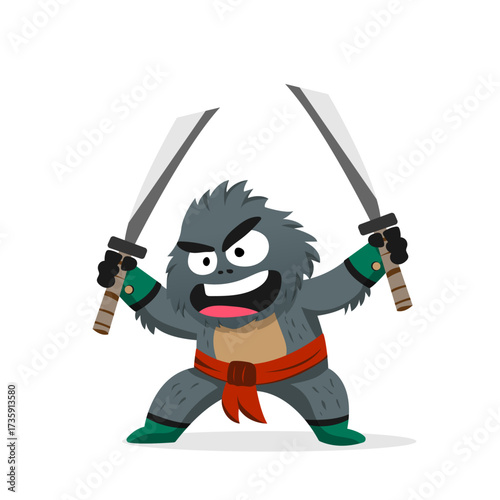 Monster with two katanas ready to fight character for platform game