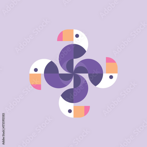 Geometric Toucan Pattern Illustration in Purple and Pink