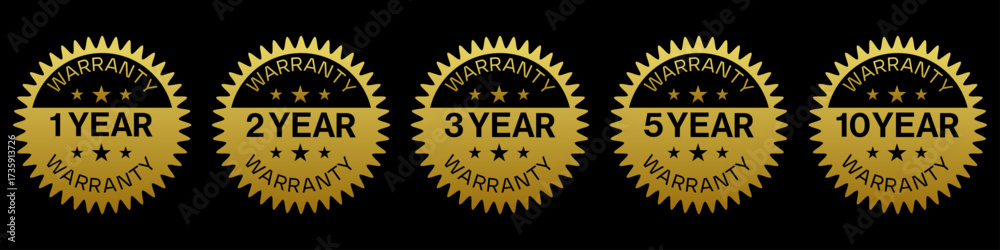 Fototapeta premium Gold Warranty Badges for 1, 2, 3, 5, and 10 Year Warranty