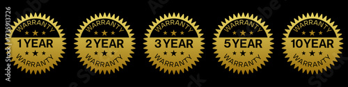 Gold Warranty Badges for 1, 2, 3, 5, and 10 Year Warranty