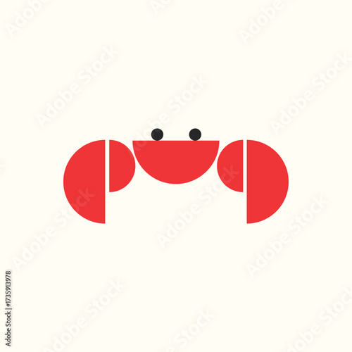 Minimalist Geometric Crab Illustration in Red