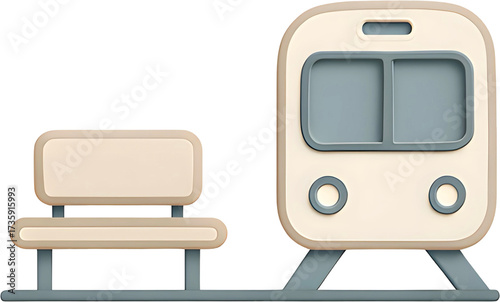 

Cute Subway Train and Bench Icon
