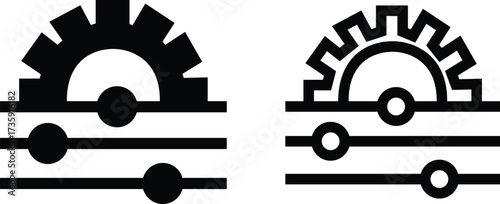 Control Panel Adjustment Icon Set and Equalizer Slider Vector Collection Group of Settings, Audio Mixer, Gear, Knob, Interface, Dashboard, Switch, Tune and Customize Symbol in Black Flat and Line Styl