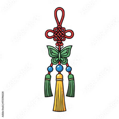 Traditional chinese knot with butterfly and tassels, symbolizing good luck and prosperity