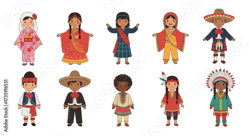 Diverse Children in Traditional Clothing from Around the World.