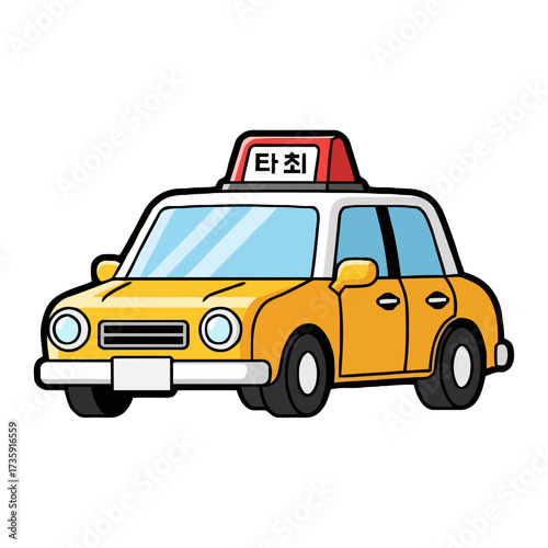 Cartoon yellow taxi cab with red sign on top, symbolizing transportation and urban mobility