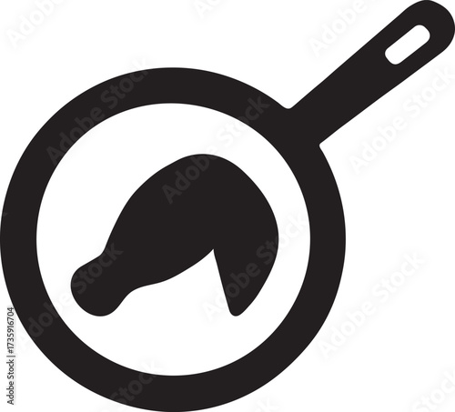 Silhouette wing inside a frying pan icon, bold vector design for cooking and food theme.