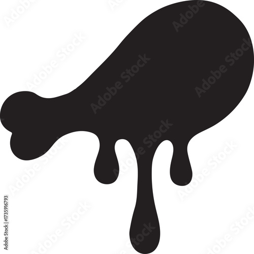 Silhouette wing with dripping sauce effect, bold vector design for food icon style.