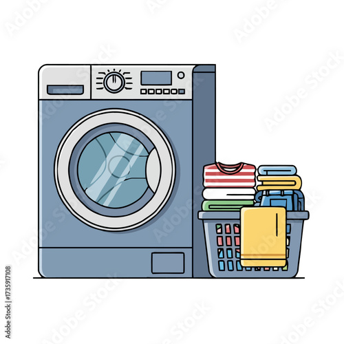 Front load washing machine with laundry basket full clothes